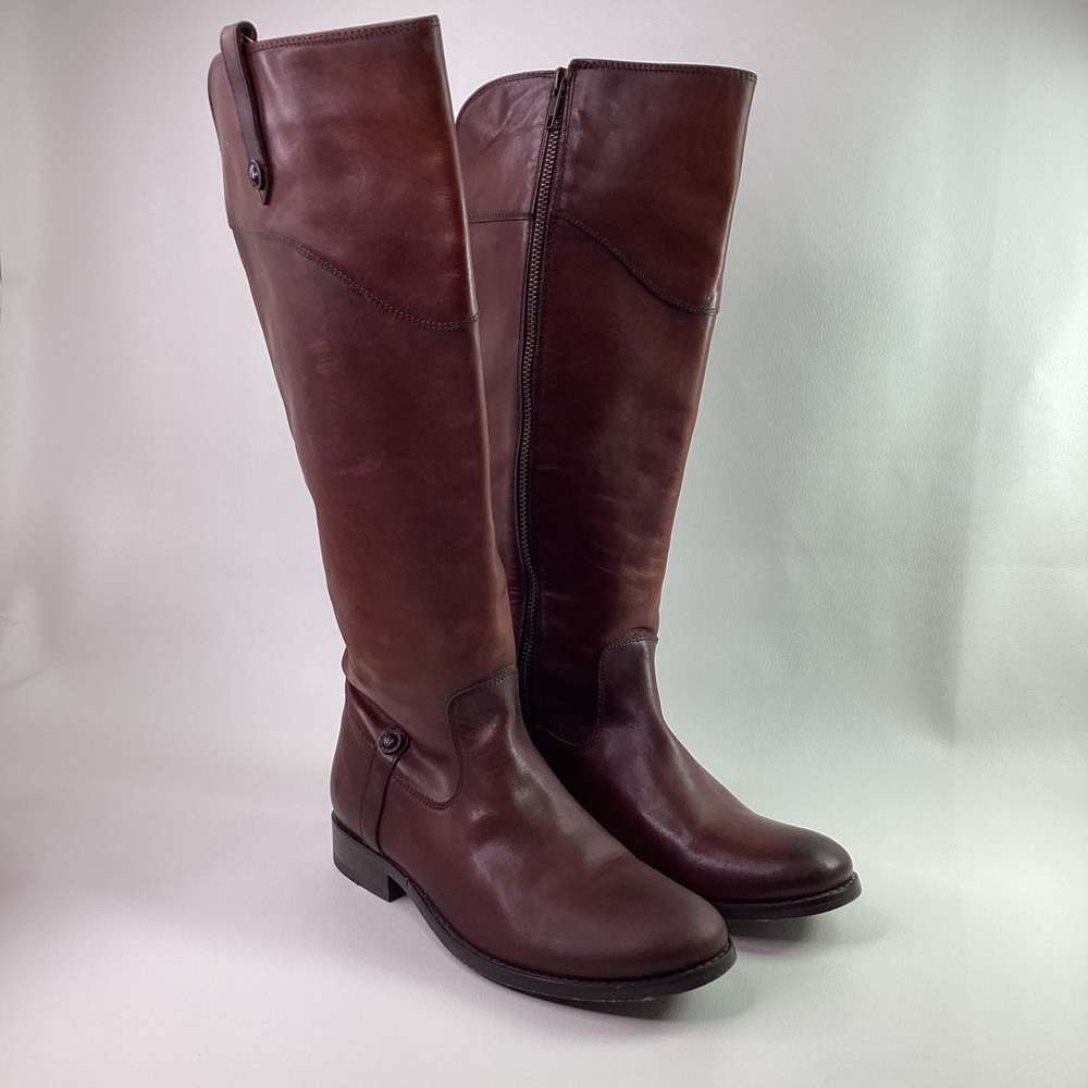 Frye Melissa Western Zipper Tall Leather Riding Boots Brown Zip Campus Women 6 B